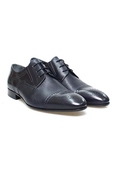 FRANCO CALVANI Dark Blue Color Lace-Up Genuine Leather Leather Sole Men's Shoes