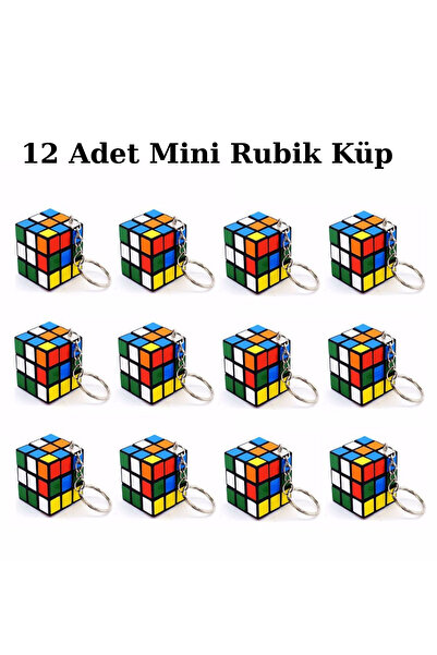 LRS STORE 12 Adet Mini Rubik Küp Anahtarlıklı Parti Hediyesi Zeka Küpü Toptan...
