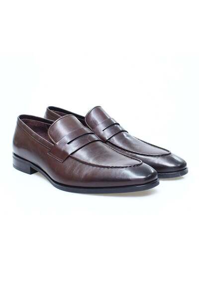 FRANCO CALVANI Brown Laceless Genuine Leather Men's Shoes