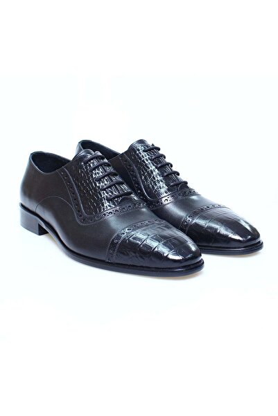 FRANCO CALVANI Black Color Lace-Up Genuine Leather Men's Shoes