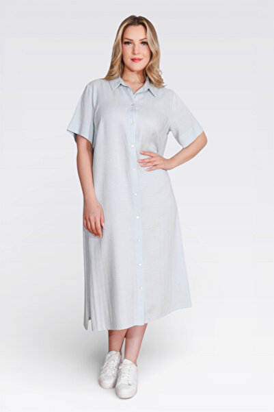 TOLGA SARAÇOĞLU 40289 Blue Light Fabric Short Sleeve Dress