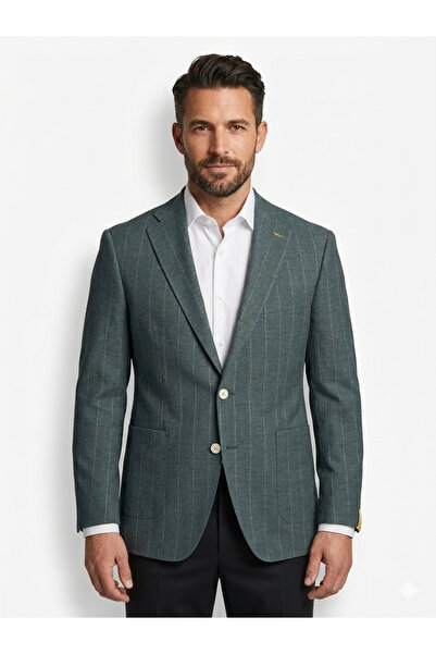 HAVAN MENSWEAR سترة رجالية مخططة من قماش الكتان القابل للتنفس، منتج فاخر