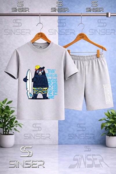 SS SİNSER Children's Ayicik Syh Surf Sapka Printed Crew Neck T-Shirt - Shorts...