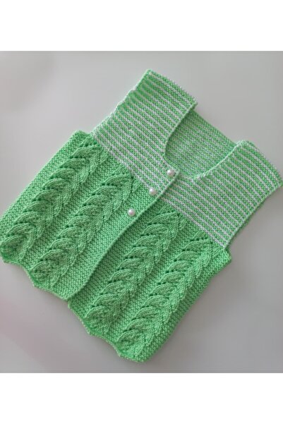 Serüven 3D Hand Knitted Baby Girl & Child Vest 2 Years Old - Handmade Soft Ya...