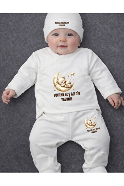 lupi Unisex Hoş Geldin Yazılı Bebek Zıbın Alt Üst Takım