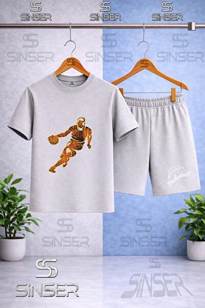 SS SİNSER Kids' Basketball Player Flame Printed Crew Neck T-Shirt - Shorts Set