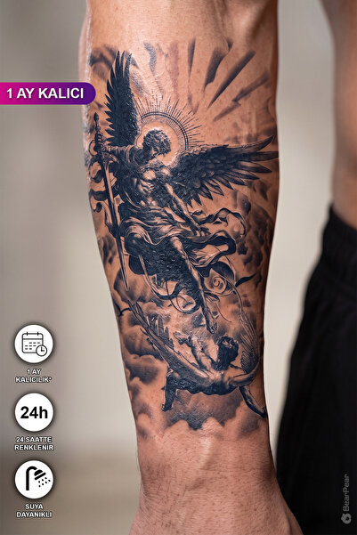 BP Tattoo 1 Ay Kalıcı 24 Saatte Renklenen Melek ve Şövalye Temalı Geçici Dövme