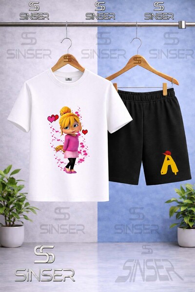 SS SİNSER Kids' Alvin Sincap Girls' Single Printed Crew Neck T-Shirt - Shorts...