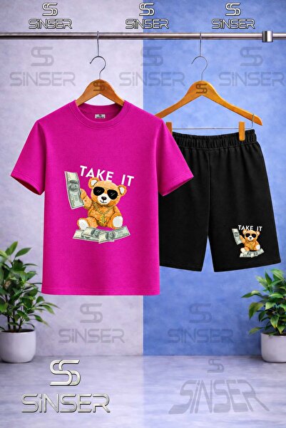 SS SİNSER Çocukayicik Take It Byz Printed Crew Neck T-Shirt - Shorts Set