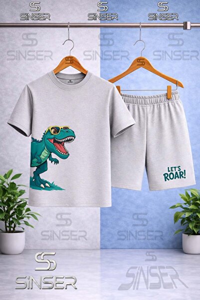 SS SİNSER Children's Dinosaur Glasses Green Side Printed Crew Neck T-Shirt - ...