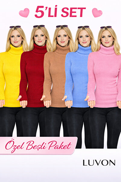 LUVON Σετ 5 τεμαχίων Πουλόβερ Premium Savior Body με λεπτομέρεια στον λαιμό κ...