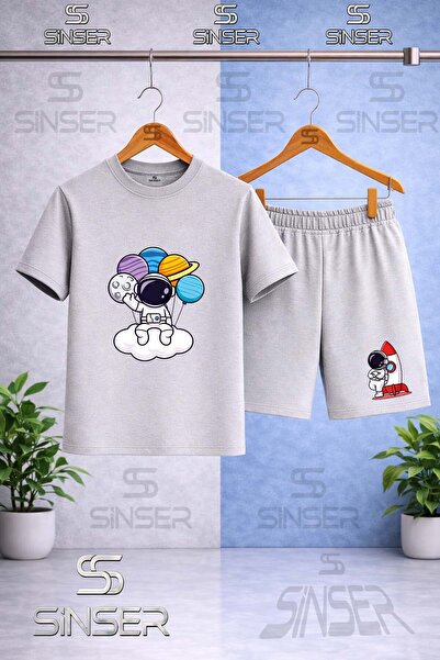 SS SİNSER Children's Astronaut Cloud with Planets in Hand Printed Crew Neck T...