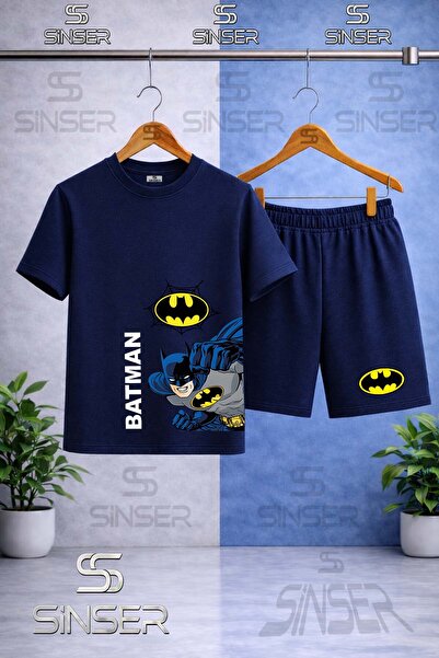 SS SİNSER Çocuk BATMAN YAN YUMRUK YAZI BYK Baskılı Bisiklet Yaka Tişört - Şor...