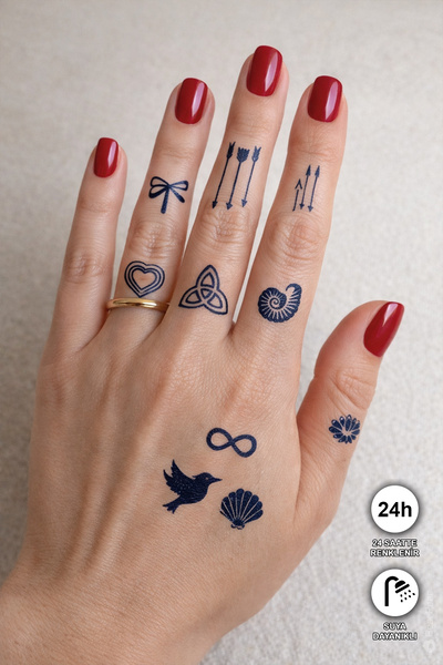 BP Tattoo 24 Saatte Renklenen Karışık Figürlü Minimal Dövme El Parmak Bilek D...