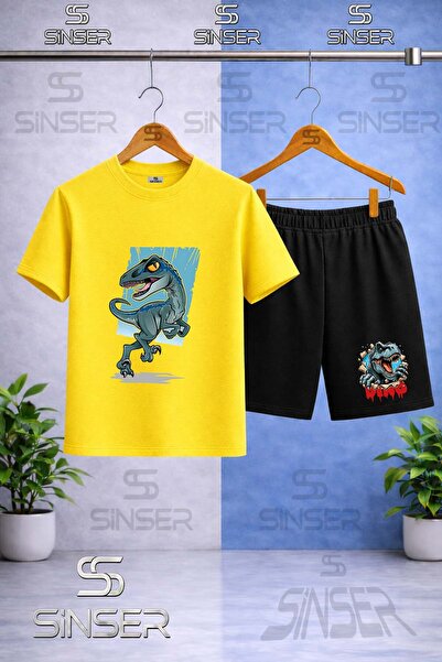 SS SİNSER تي شيرت للأطفال مطبوع عليه DINOSAUR TURQUOISE من القماش القطني برقب...
