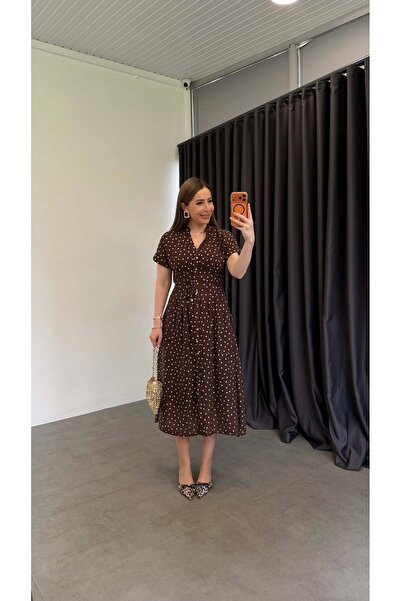 elif teke Eliza Polka Dot Dress Brown