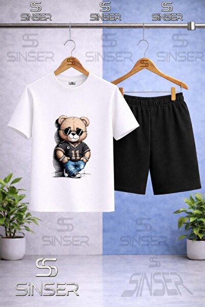 SS SİNSER Children's Bear Style 11 No Printed Crew Neck T-Shirt - Shorts Set