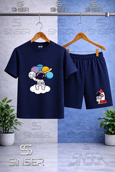 SS SİNSER Children's Astronaut Cloud with Planets in Hand Printed Crew Neck T...