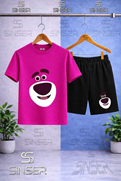 SS SİNSER Children's Bear Smiling Face Printed Crew Neck T-Shirt - Shorts Set