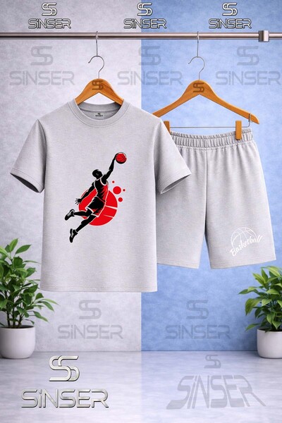 SS SİNSER Kids' Basketball Player Black Red Printed Crew Neck T-Shirt - Short...