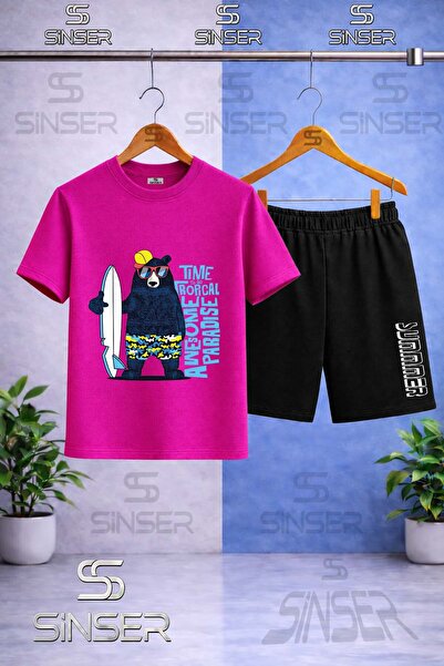 SS SİNSER Children's Ayicik Syh Surf Sapka Printed Crew Neck T-Shirt - Shorts...