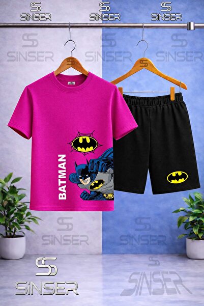 SS SİNSER Çocuk BATMAN YAN YUMRUK YAZI BYK Baskılı Bisiklet Yaka Tişört - Şor...
