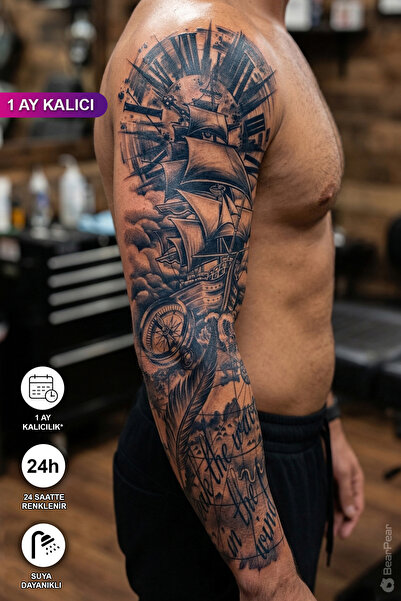BP Tattoo 1 Ay Kalıcı Gemici Desenli Yarı Kalıcı Geçici Dövme Kol Dövmesi