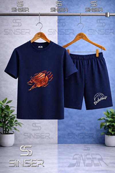 SS SİNSER Children's Flame Basketball Printed Crew Neck T-Shirt - Shorts Set