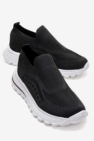CCWAY AYAKKABI Sade Triko Pantofi sport pentru femei NEGRU ALB