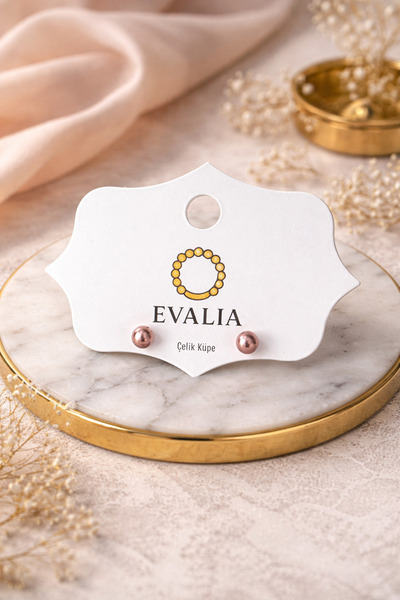 Evalia Takı İnci Küpe - Kahverengi İnci Top Çelik Küpe