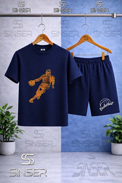 SS SİNSER Kids' Basketball Player Flame Printed Crew Neck T-Shirt - Shorts Set