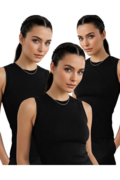 cicial 3-Piece Women's Crew Neck Zero Sleeve Bodysuit