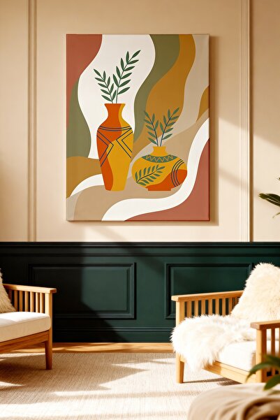 ART NEST DEKOR BOHEM RENKLİ VAZOLAR VE GEOMETRİK ŞEKİLLER CANVAS TABLO