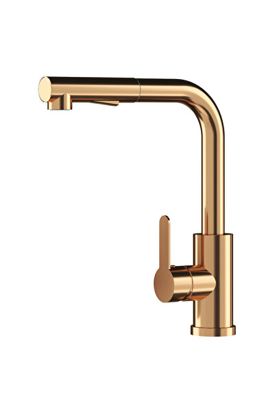 Granitan Baterie Bucatarie Ebro Rose Gold, Duza Retractabila, Otel Inoxidabil...