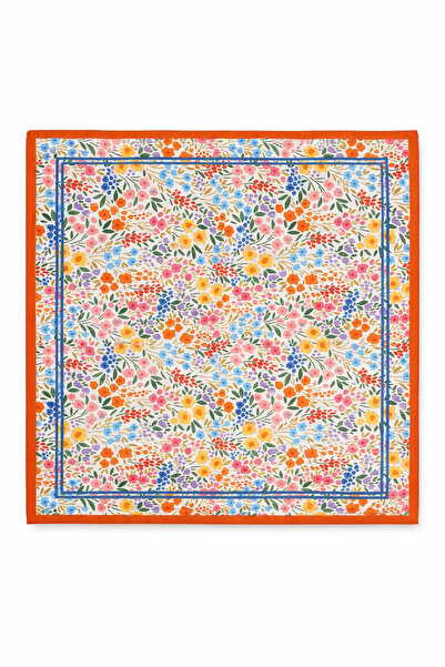 nergis collection Turuncu Çiçek Desenli 55x55 cm Fular – Renkli Yazlık Kadın ...
