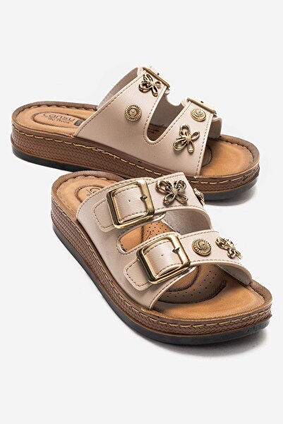 CCWAY AYAKKABI Γυναικείες παντόφλες με διπλή πόρπη και αξεσουάρ ΜΠΕΖ