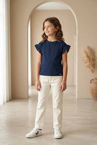 Mutlu Kids Ruffle Sleeve Detailed Short Sleeve Regular Girls' T-Shirt