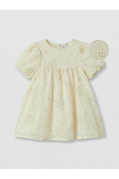 LC Waikiki LCW babyEkru Nakışlı Kız Bebek Elbise