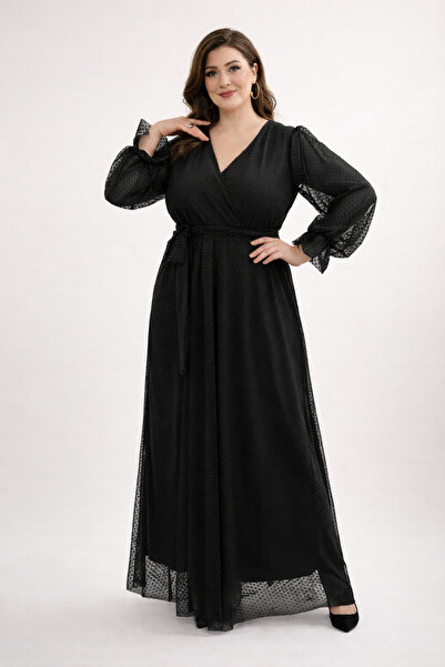 IŞILTI Βραδινό φόρεμα plus size - Μαύρο - Μακρύ