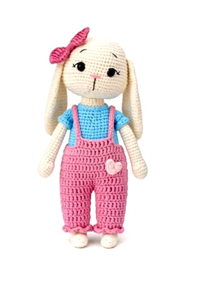 MİNOHOUSE Amigurumi Pembe Tulumlu Tavşan Organik Oyuncak