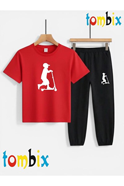 tombix Scoter and Child Printed T-Shirt and Sweatpants (Sweatpants with Pocke...