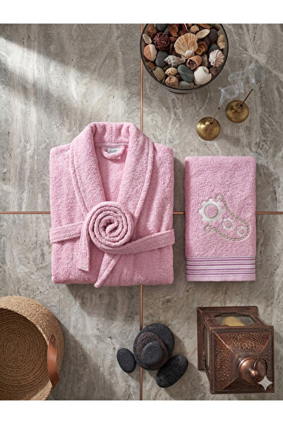 BEYAZLALE Premium 2-Piece Family Bathrobe Set, Dowry Cotton Gift Bath Set