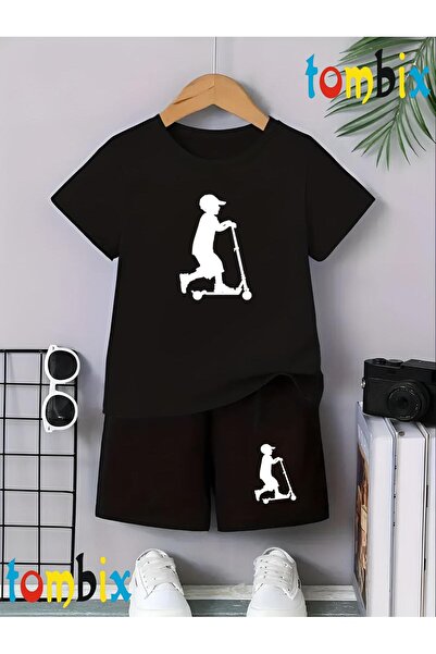 tombix Scooter and Child Printed T-Shirt Shorts Summer Children's Set