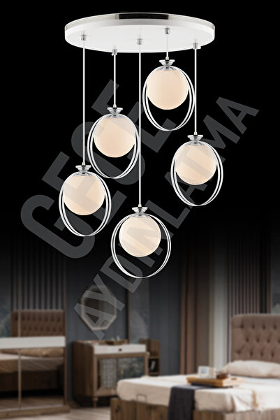 GYK LİGHT BUSE 5 LÜ BEYAZA KROM YUVARLAK CAMLI TEPSİ AVİZE MODERN AYDINLATMA