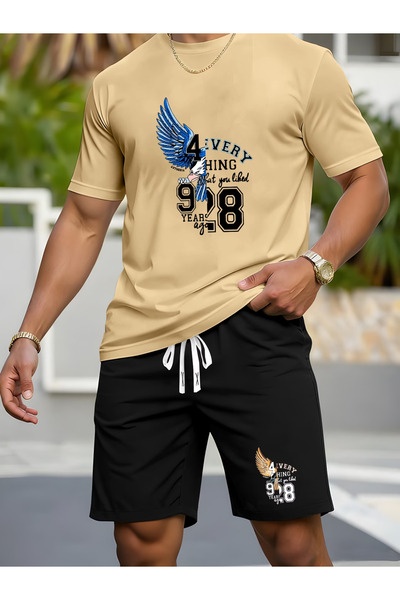 Nivorix Men's Printed Soft Short Sleeve Top and Shorts Set