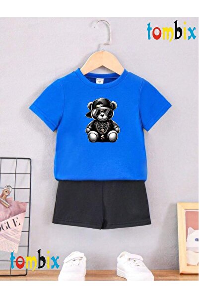 tombix Black Bear Printed T-Shirt Shorts Summer Children's Set