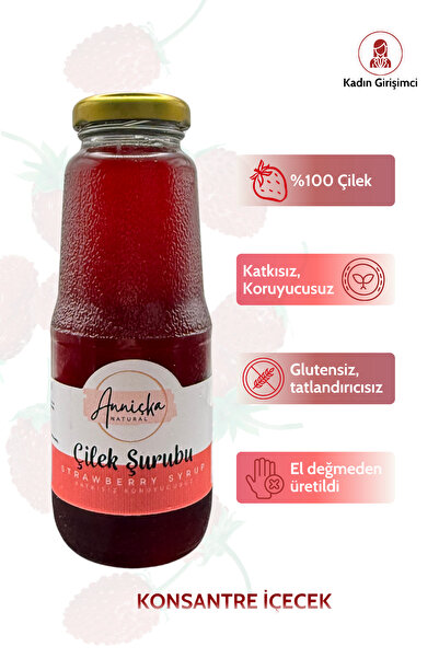 Konsantre Çilek Şurubu 250 ml - Katkısız, Doğal ve Ev Yapımı, Kadın Girişimci