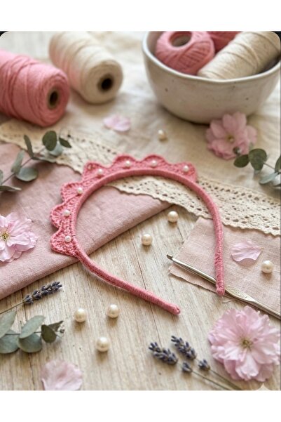 roseberry el yapımı örgü kız çocuk pembe taç özel gün bayram hediyelik