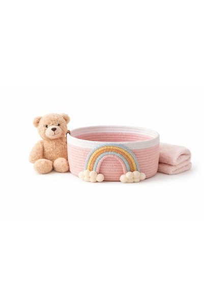 Berçak Home Rainbow Detailed Basket 20X14 cm Children's Room Toy Organizer Decorative Organizer