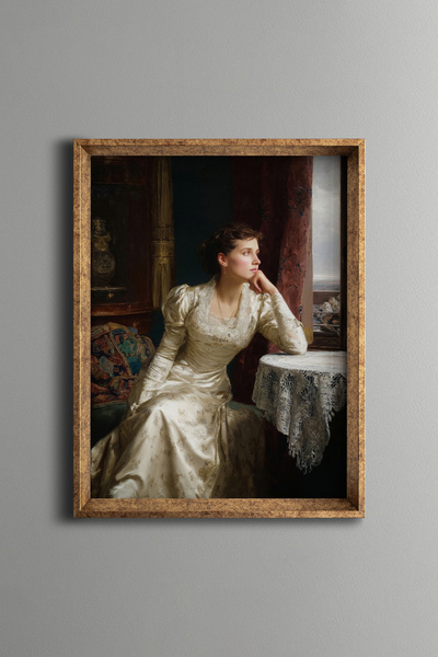 epiqart Waiting at the Window - Vintage Patterned Frame - Slim Model
